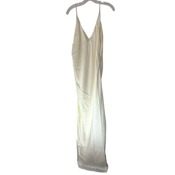 NWT Maniju Cream Spaghetti Strap Satin V-Neck Ruched Formal Maxi Dress Large - Picture 8 of 11